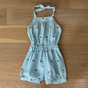 Kelly's Kids Shorts Romper Blue White Striped Lobsters Seersucker 14/16